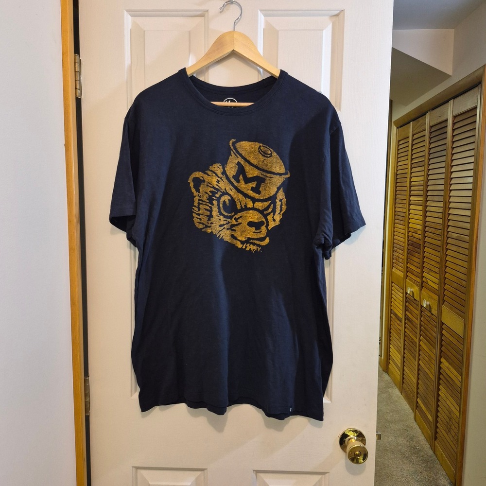 47 Brand Michigan Wolverines Mens XXL Navy Blue Graphic T-Shirt Cotton NCAA